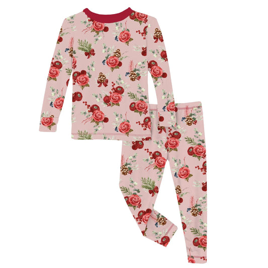 Floral pajama set with pink background