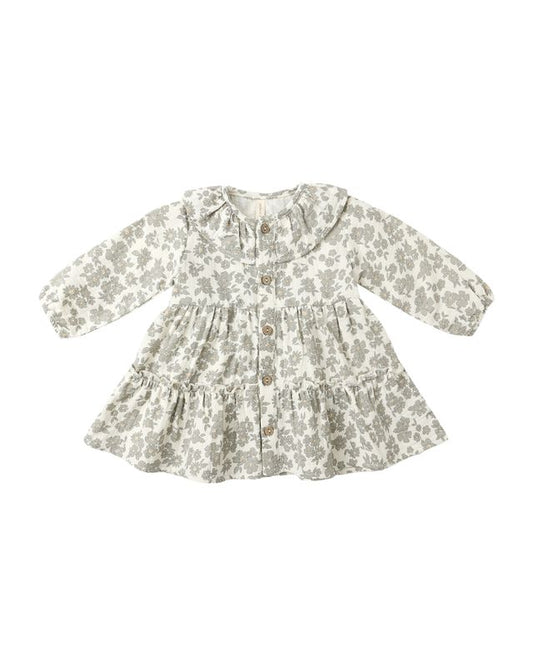Ruffle Collar Button Dress // Green Floral