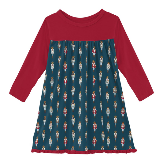 Print Classic Long Sleeve Swing Dress // Peacock Nutcrackers