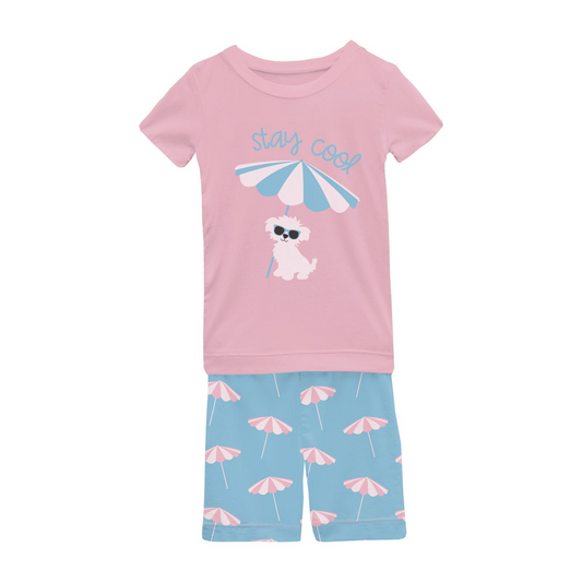 Seaside Blue Beach Umbrella Short Sleeve Pajama Set (Shorts)