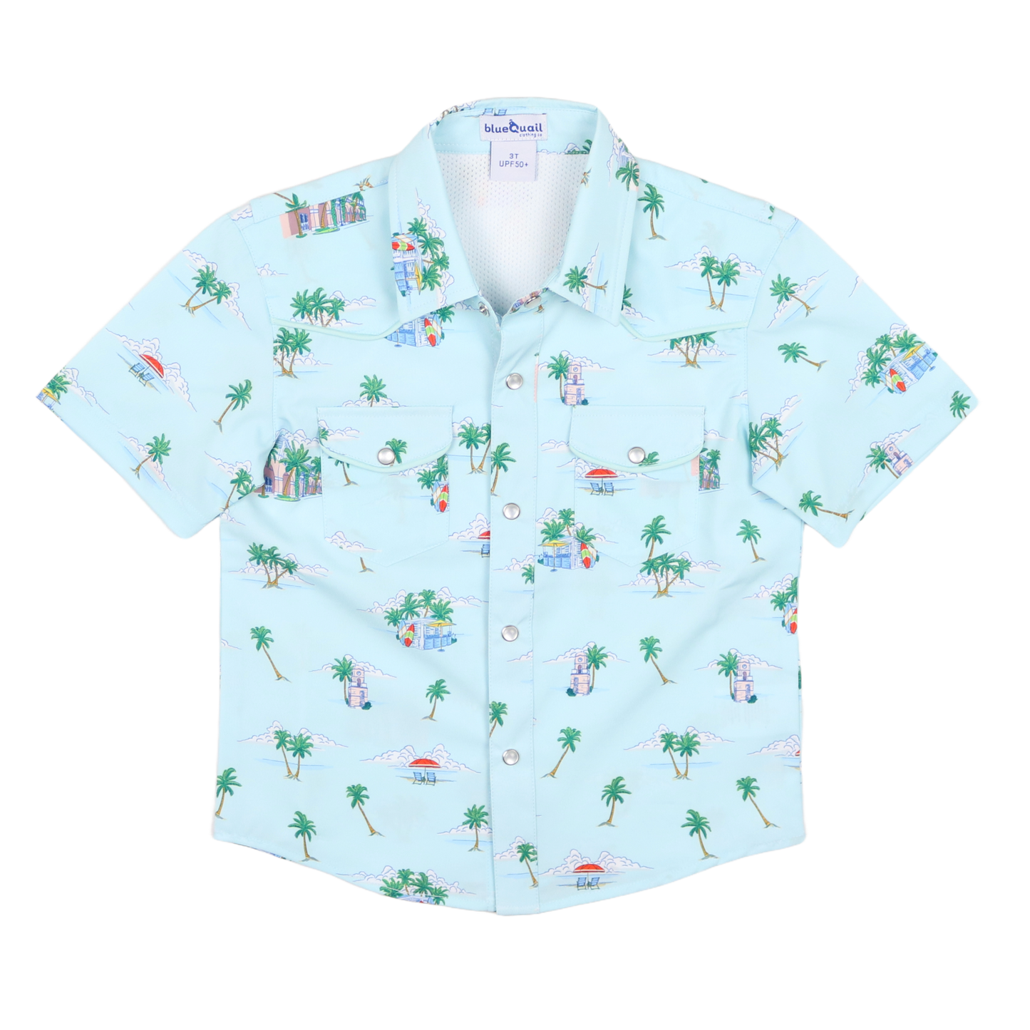 Light blue shirt with tropical pattern on a white background