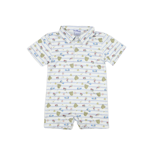 Baby romper with baseball pattern on a white background