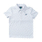 White polo shirt with blue pattern 