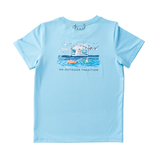 Light blue t-shirt with a summer graphic design 