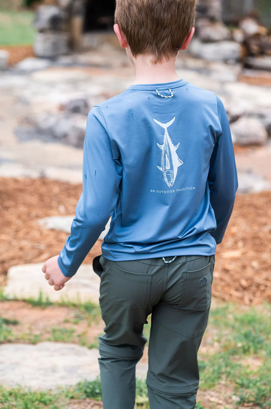 Pro Performance Long Sleeve T-shirt // Dusty Blue w/ Tuna Fish Art
