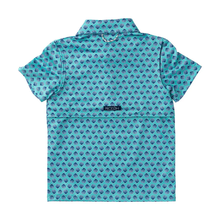 Marine Green Shell Print Performance Polo