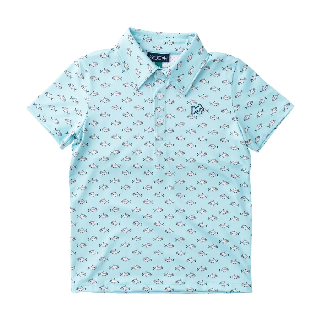 Light blue polo shirt with fish pattern 