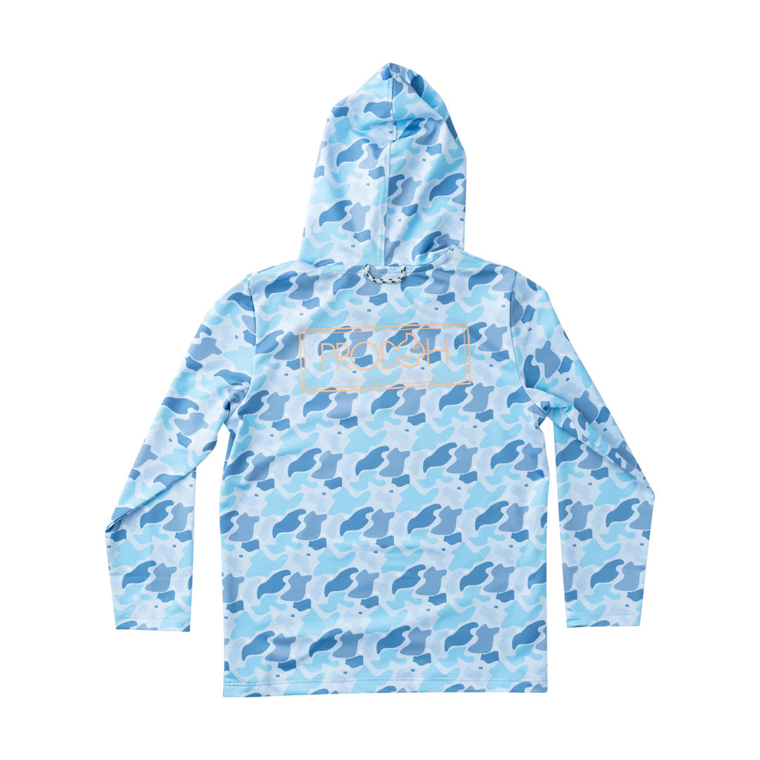 Blue camouflage hoodie with Orange brand logo 