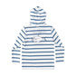 White and blue striped hoodie with fish design 
