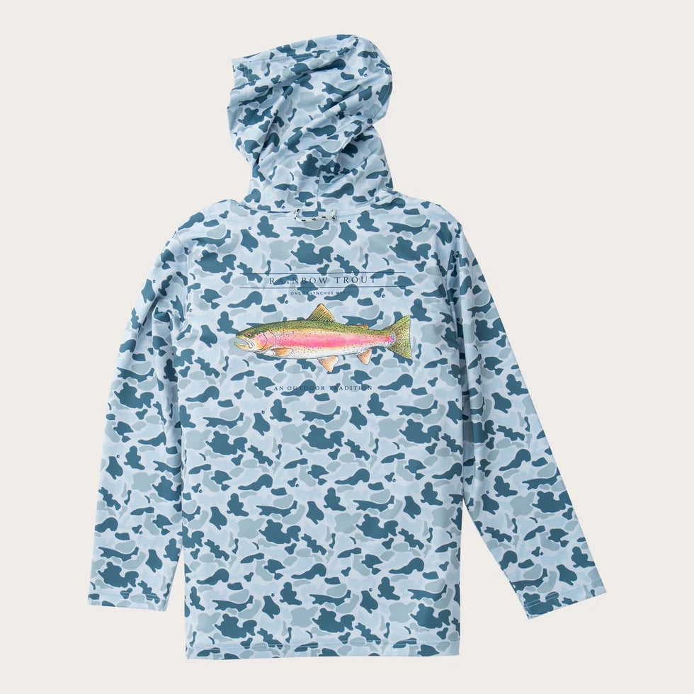 Pro Performance Hoodie T-shirt Trout Art // Coastal Blues Camo