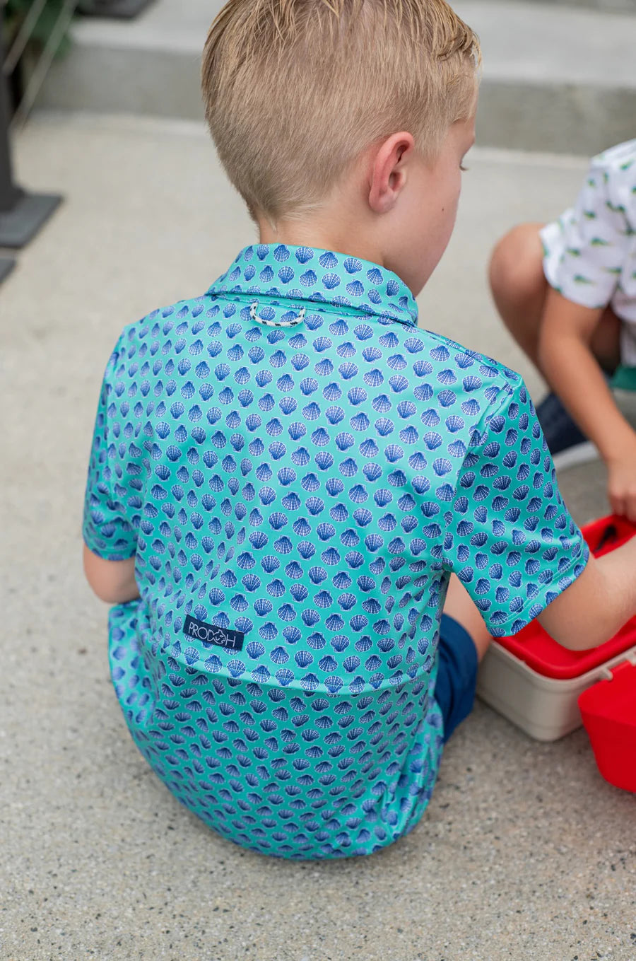 Marine Green Shell Print Performance Polo