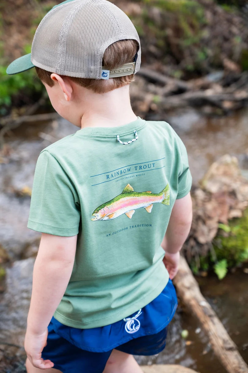 Rainbow Trout Fish Short Sleeve Cotton Tee // Hedge Green