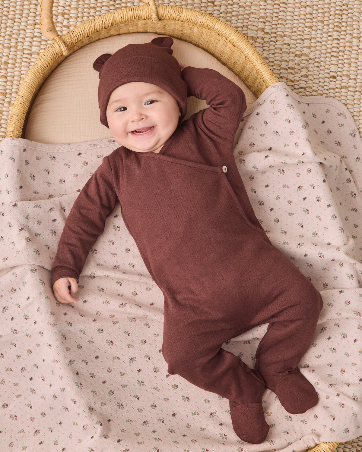 Pointelle Wrap Footie // Black Cherry