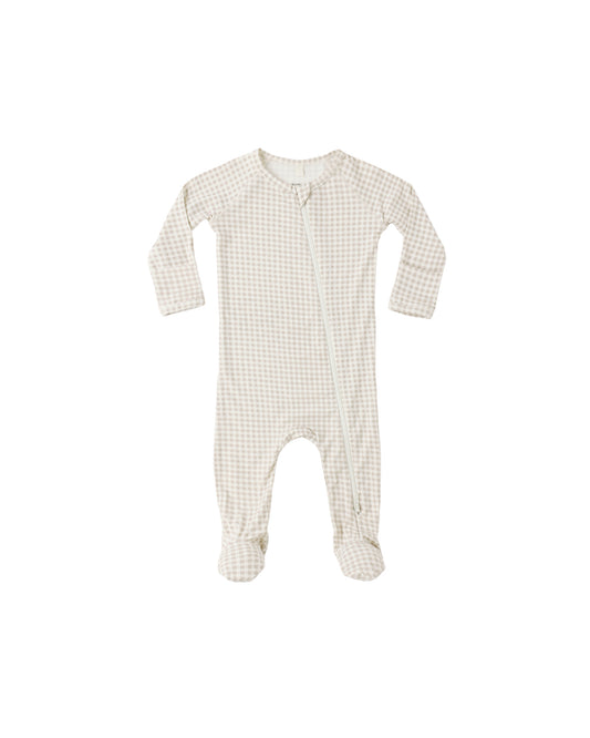 Baby onesie with a small check pattern 
