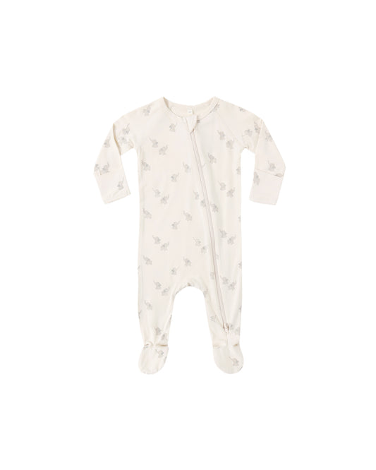 Baby onesie with a subtle elephant pattern 