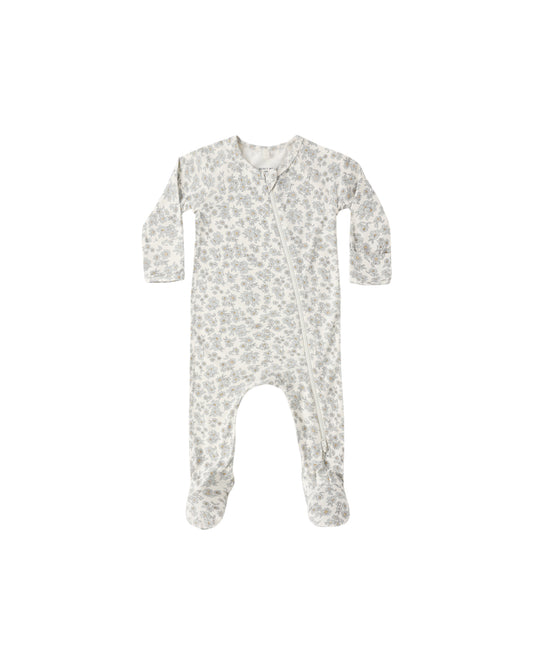 Blue Floral patterned baby onesie