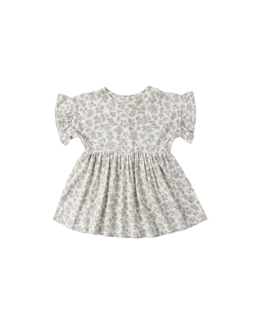 Blue Floral dress on ivory fabric