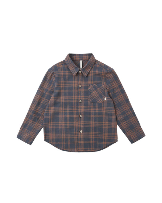 Collared Button down in brown and charcoal plaid