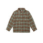 Plaid shirt with brown, green, and beige pattern 