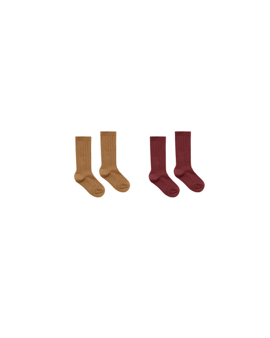 Ribbed Socks, 2-pack | Golden, Burgundy