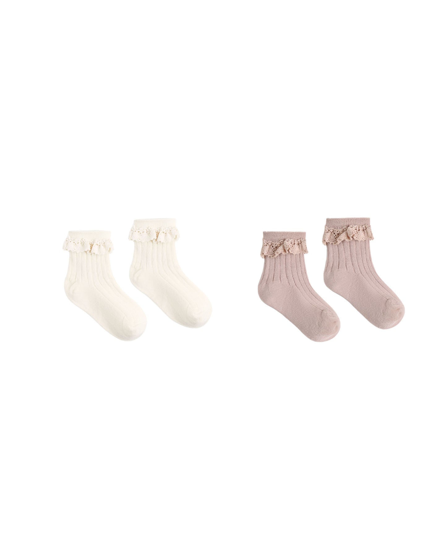 Lace Trim Socks, 2-pack | Rosewood- Natural