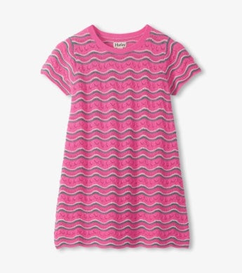 Pink and green crochet short sleeve dress 