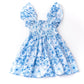 Hibiscus Rose Cotton Girls Smocked Flutter Sleeve Dress