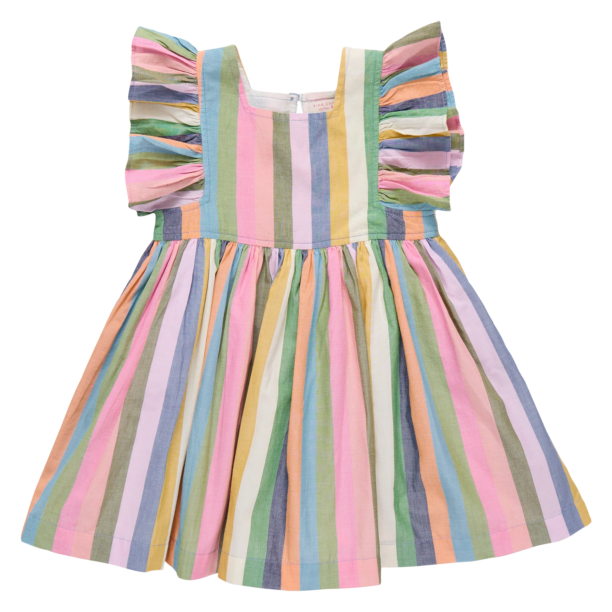 Colorful striped dress with ruffle sleeves