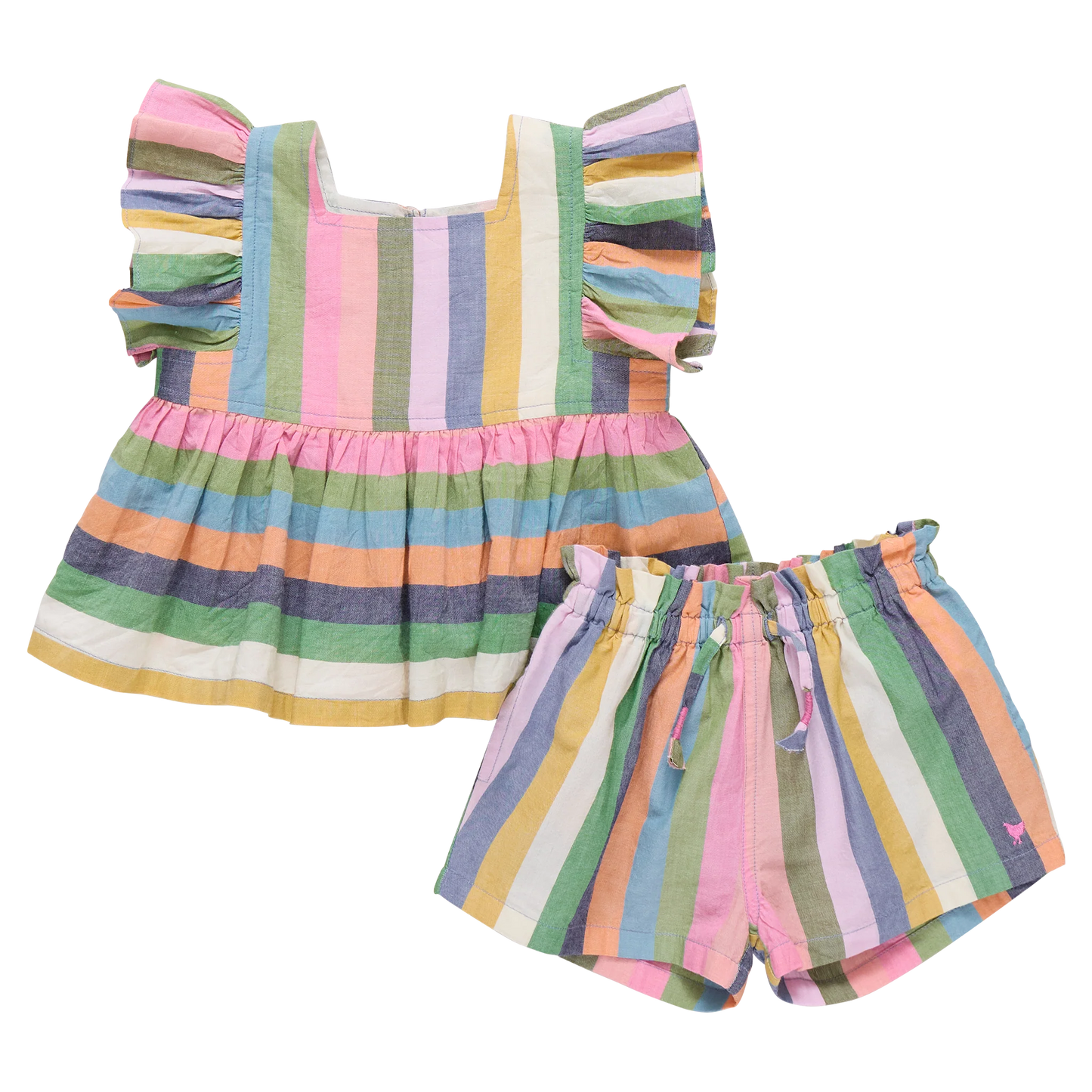Colorful striped top and shorts set 