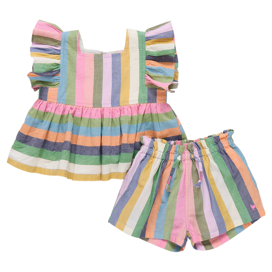 Colorful striped top and shorts set 