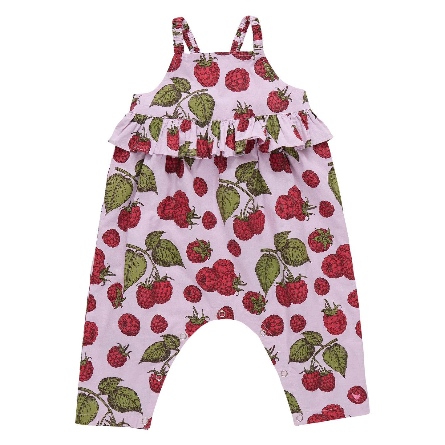 Pink Romper with Raspberries and ruffle detail