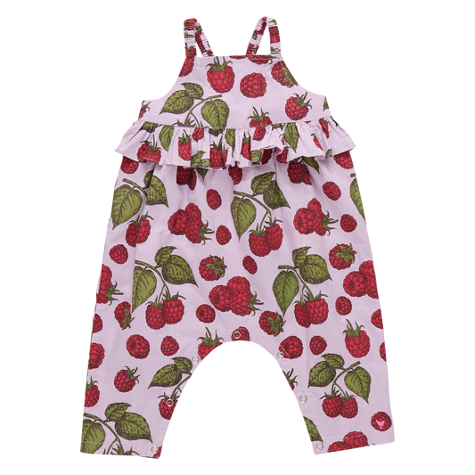 Pink Romper with Raspberries and ruffle detail