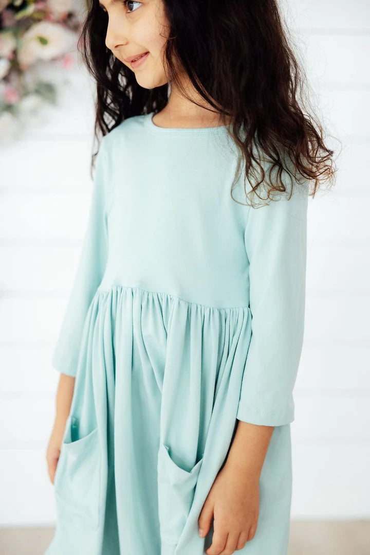Sage 3/4 Sleeve Twirl Dress