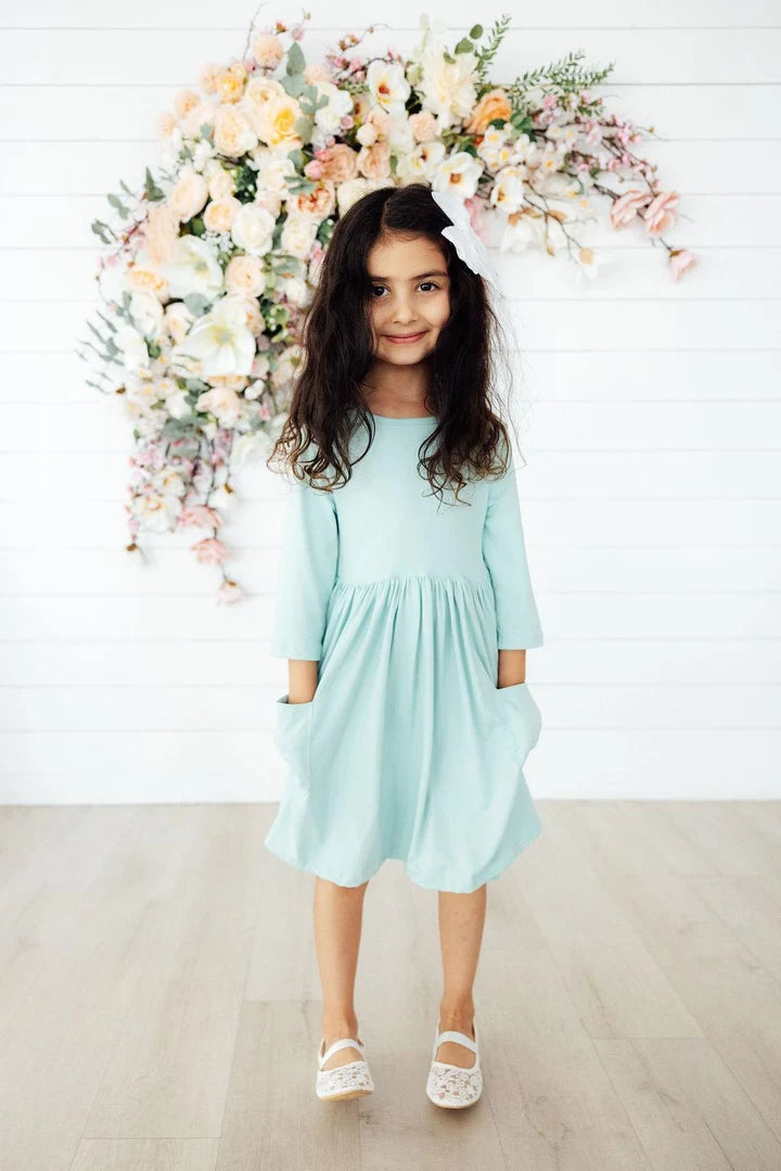 Sage 3/4 Sleeve Twirl Dress