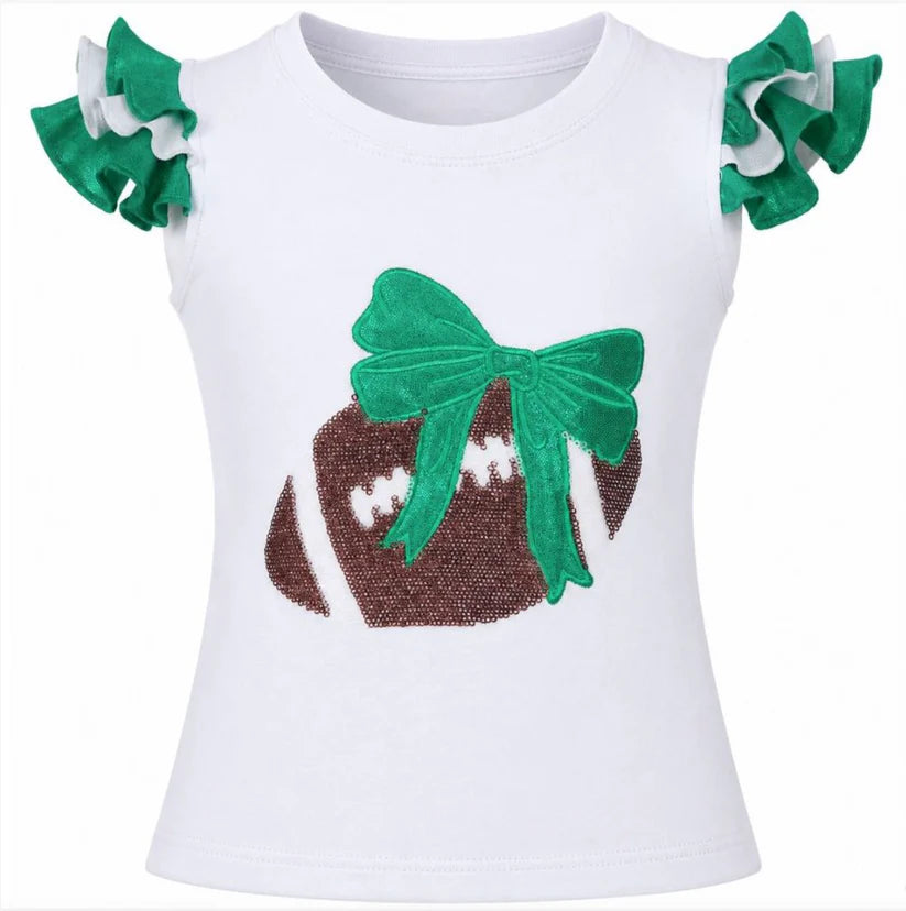 Sequin Football Shimmer Ruffle Sleeve Green