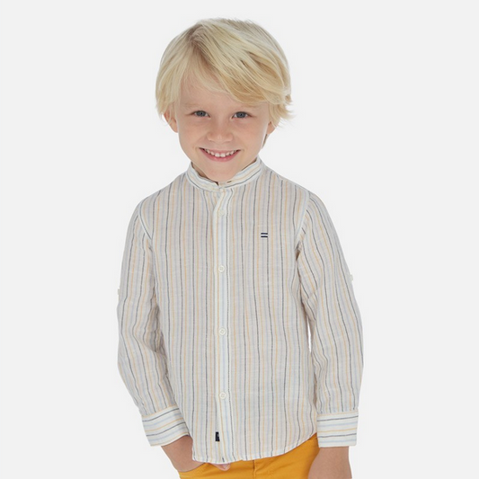 Long Sleeve Button Down // Orang, Navy, Light Blue Stripe