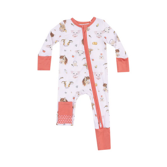 2 Way Zipper Romper // Vintage Animals Faces Pink