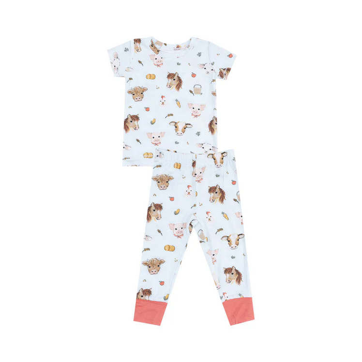 Short Sleeve Pajama Set // Vintage Animals Faces Blue