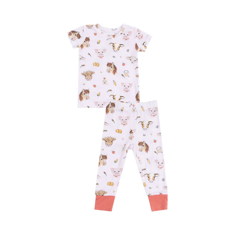 Short Sleeve Pajama Set // Vintage Animals Faces Pink