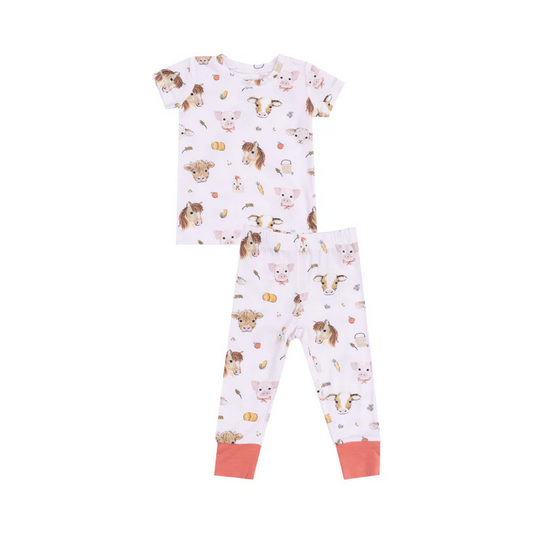 Short Sleeve Pajama Set // Vintage Animals Faces Pink