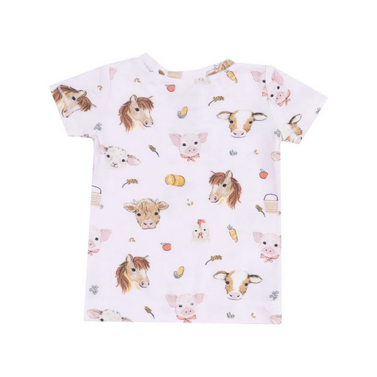 Short Sleeve Pajama Set // Vintage Animals Faces Pink
