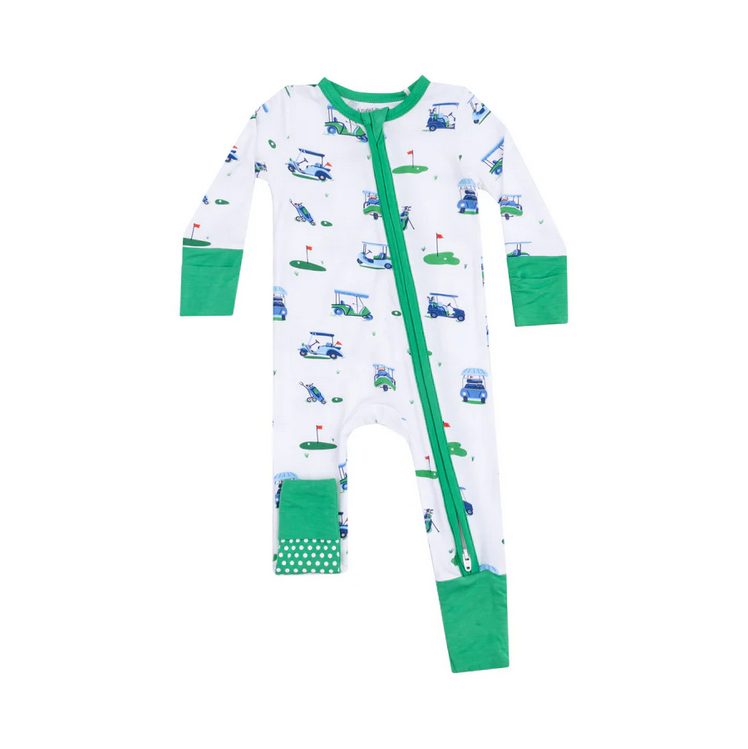 2 Way Zipper Romper // Vintage Golf Carts Blue