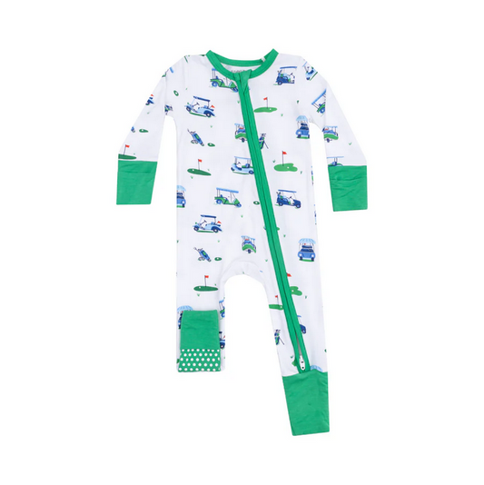 2 Way Zipper Romper // Vintage Golf Carts Blue