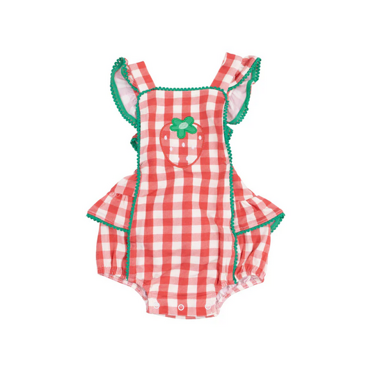 Ric-Rac Ruffle Sunsuit // Strawberry Gingham