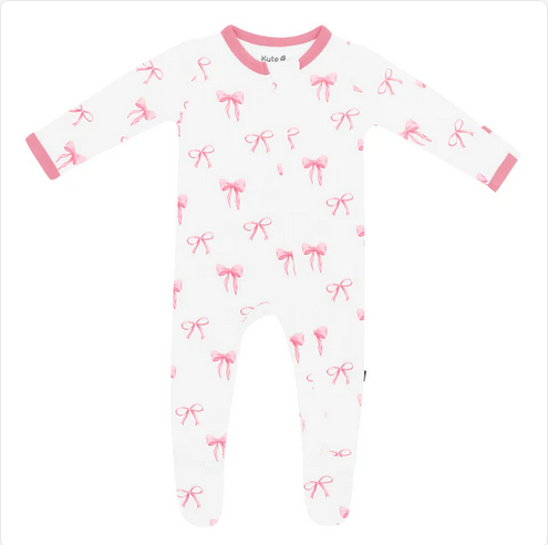Zippered Footie in Bow Print