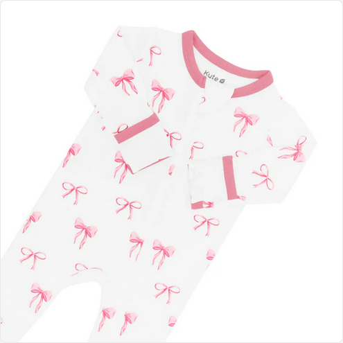 Zippered Footie in Bow Print