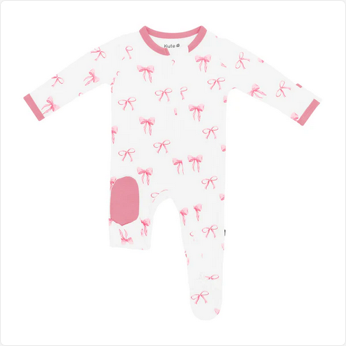 Zippered Footie in Bow Print