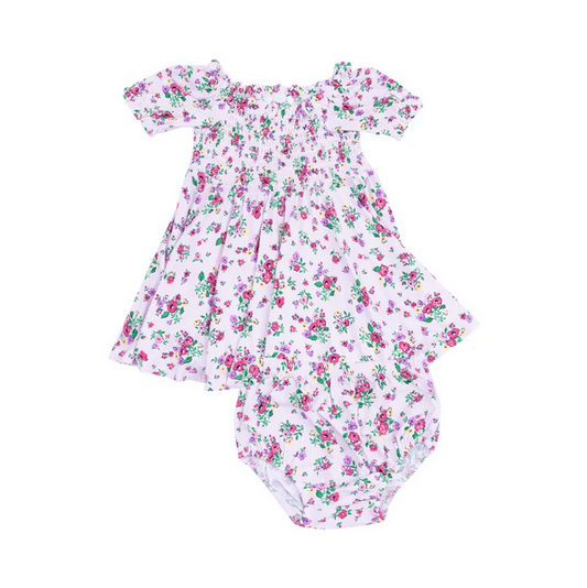 Puff Sleeve Twirly Dress with Diaper Cover // Preppy Roses