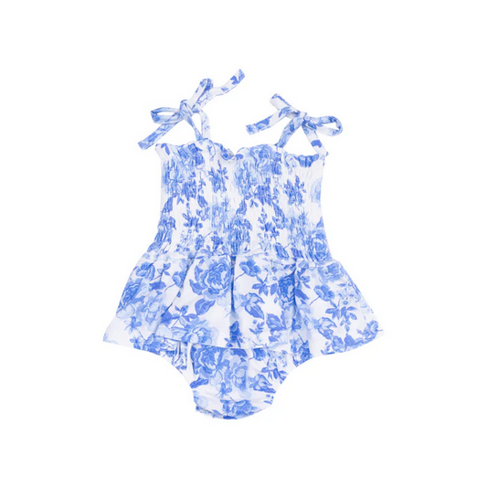 Smocked Bubble with Skirt//Roses in Blue