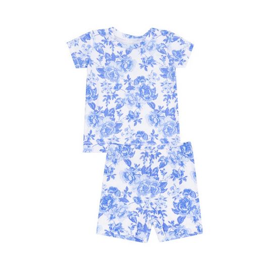 Loungewear Short Set//Roses in Blue